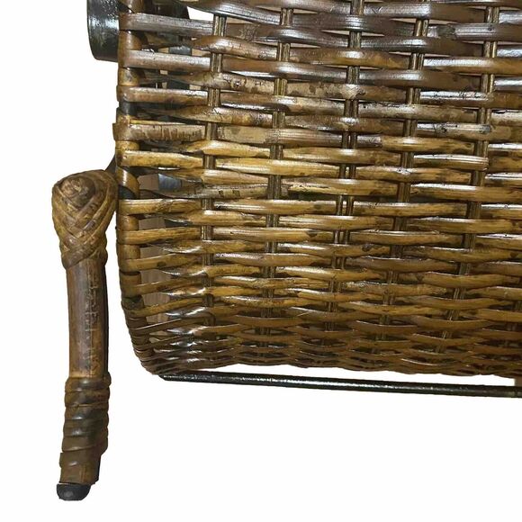 Wicker Rattan Bamboo Cane Wrought Iron Vintage Towel Magazine Rack MCM Bohemian - Picture 10 of 16